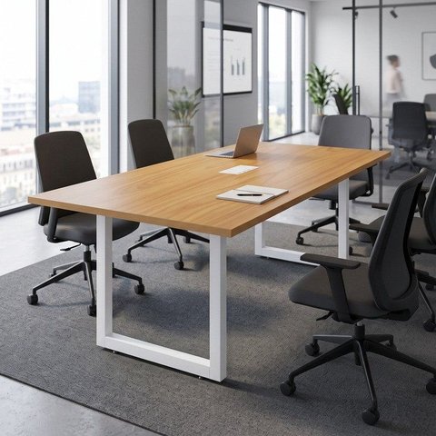 Mesa Reunião Industrial 200CMX90CM com 1 Caixas de Tomadas Pés Metal Corporate