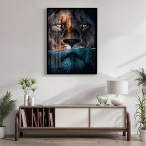 Quadro Decorativo Leão Predador 002 Moldura em Madeira com Vidro 60x80cm