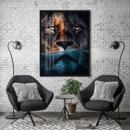 Quadro Decorativo Leão Predador 002 Moldura em Madeira com Vidro 60x80cm - 4