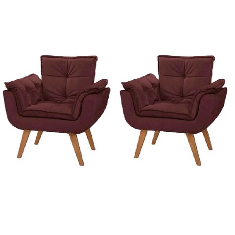 Kit 2 Poltronas Decorativas Lidi Suede Marsala Pés Palito Caramelo para Sala de Estar Luxo - Bela De
