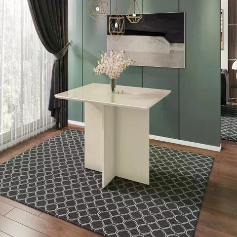Mesa Lisboa 120 cm com Vidro Cor:Off White