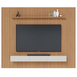 Painel para Tv Ripado Ambiente Niágara 2500 Mm com Nicho Freijó Off White– Colibri - 1