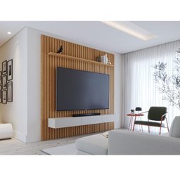 Painel para Tv Ripado Ambiente Niágara 2500 Mm com Nicho Freijó Off White– Colibri - 2