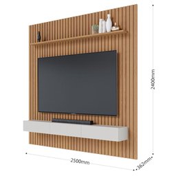 Painel para Tv Ripado Ambiente Niágara 2500 Mm com Nicho Freijó Off White– Colibri - 5