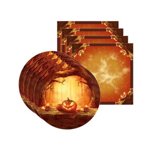 Kit Capa Sousplat + Guardanapo Halloween Abóbora Fantasma - 4 Peças