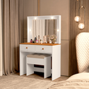 Ver imagem 3 de Penteadeira Maquiagem com Led 2 Gavetas Organizadoras Banco