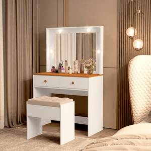 Penteadeira Maquiagem com Led 2 Gavetas Organizadoras Banco