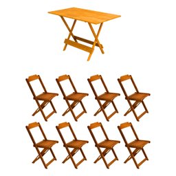 Conjunto Mesa de Madeira Dobrável 120x70 Mel 8 Cadeiras - 1