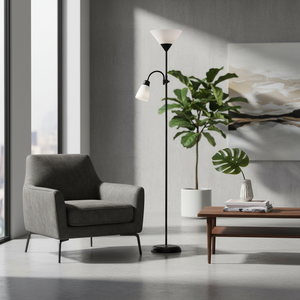 Abajur de Chão Poste Jardim Dupla Luminaria de Chao Luminaria Piso Pedestal Techled Preta