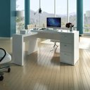 Ver imagem 7 de Kit para Escritório Mesa em L e Estante 2 Portas 3 Gavetas MDP Branco Tecno Mobili
