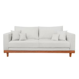 Sofá Living 3 Lugares Linho Resistente Madeira + Almofadas Cor:bege - 2