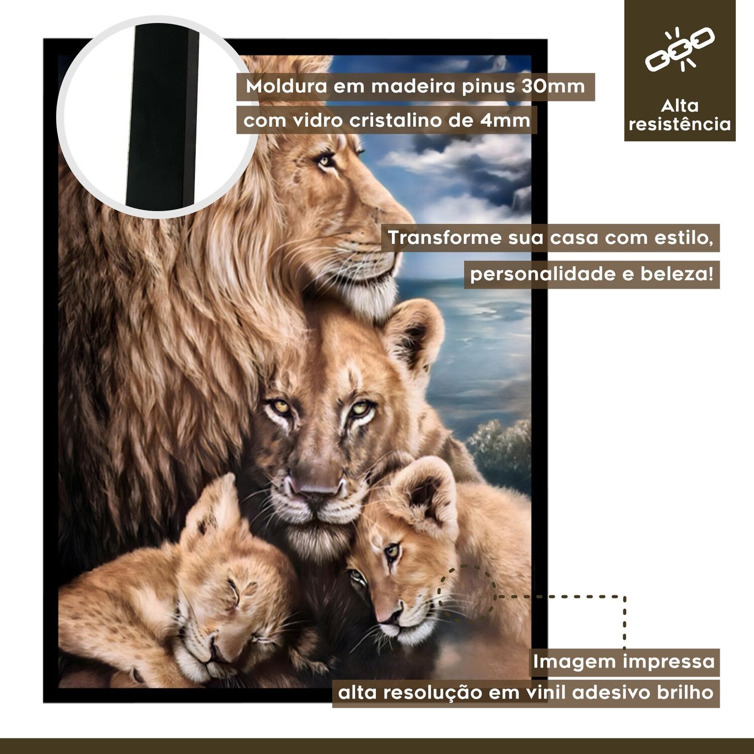 Quadro Decorativo Leão Leoa e Filhotes Animal 005 30x42 - 4