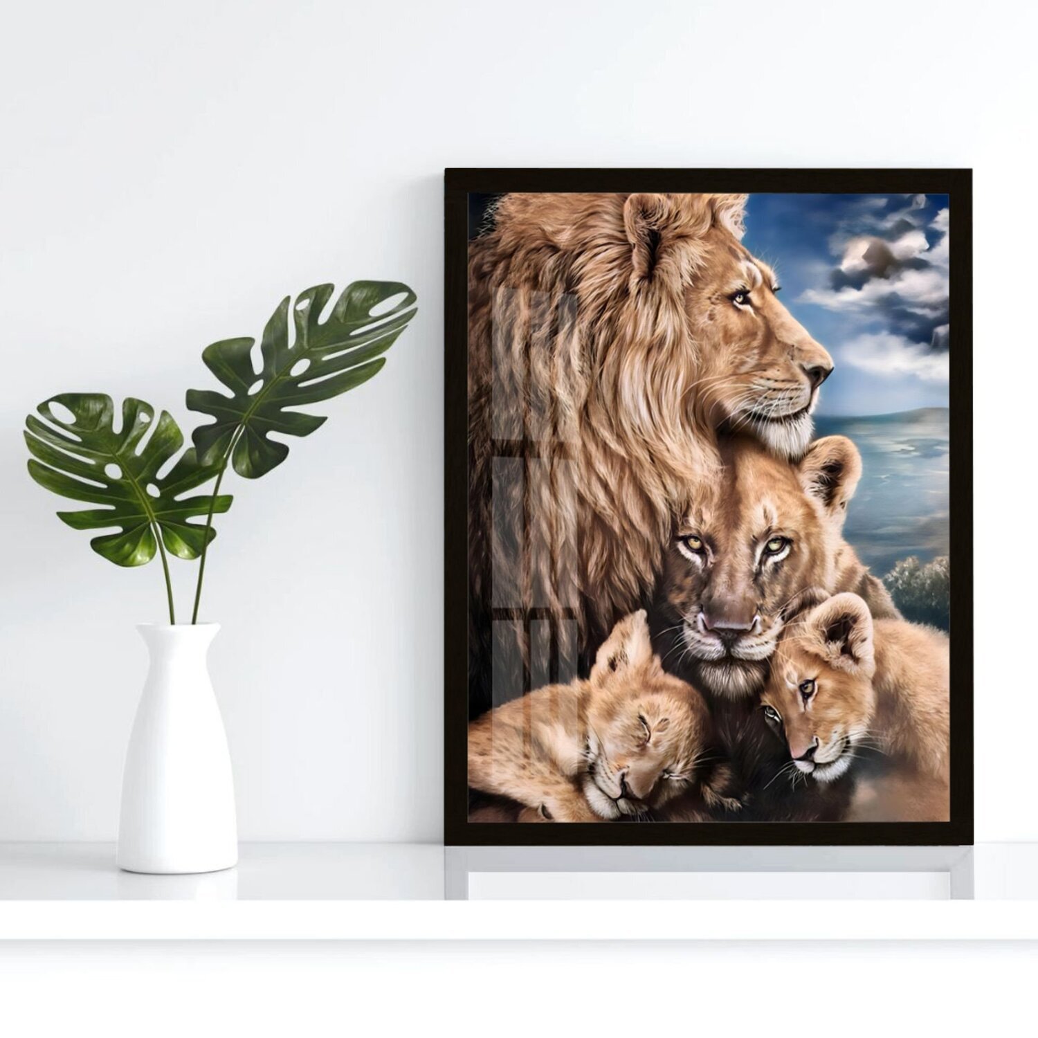 Quadro Decorativo Leão Leoa e Filhotes Animal 005 30x42 - 2