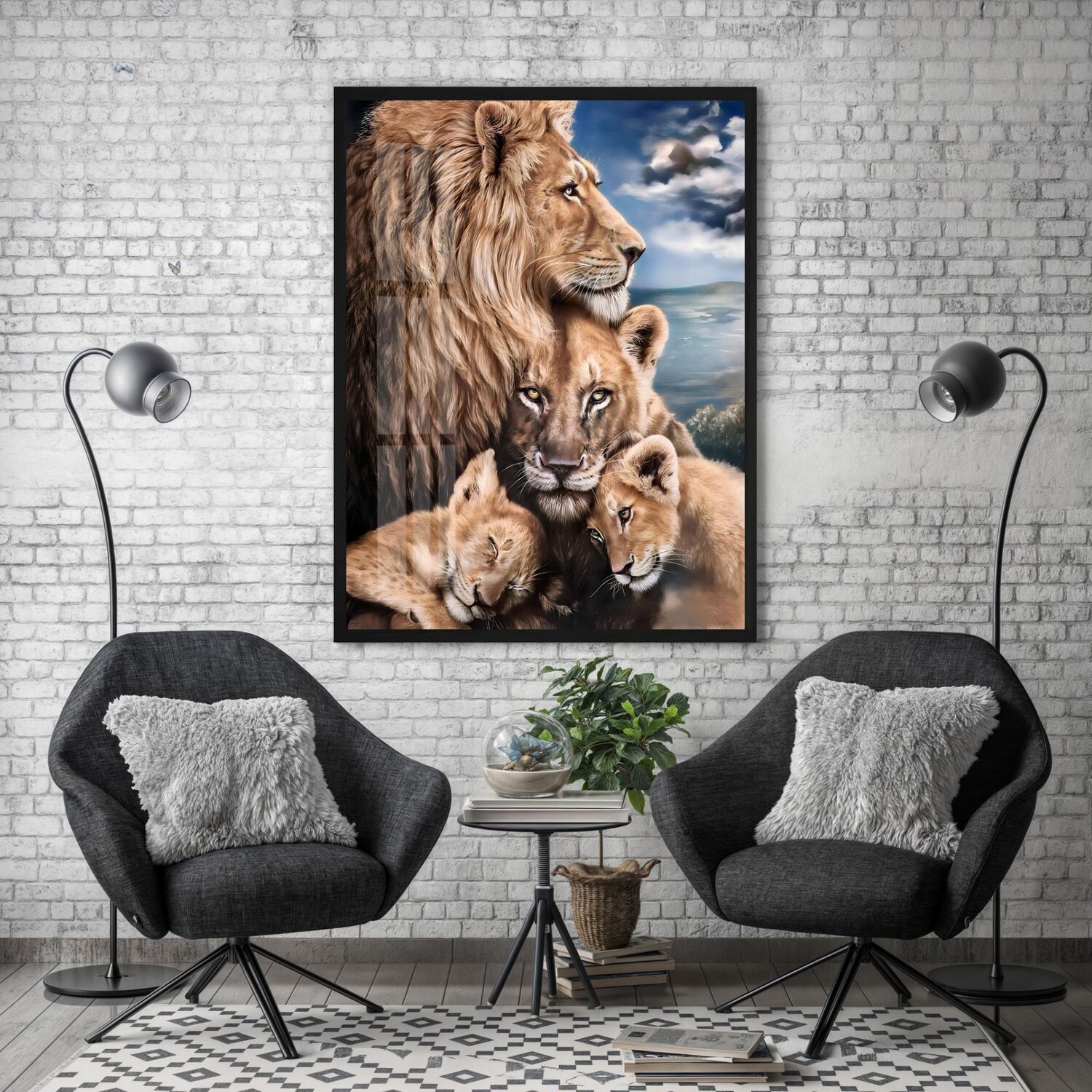 Quadro Decorativo Leão Leoa e Filhotes Animal 005 30x42 - 3