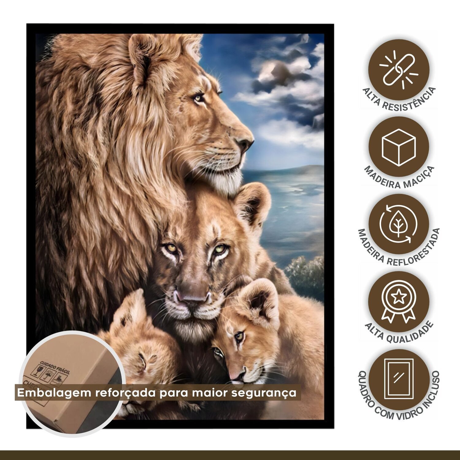 Quadro Decorativo Leão Leoa e Filhotes Animal 005 30x42 - 7