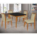 Ver imagem 1 de Mesa Jantar Luxo Jade 120x90cm Preto com 4 Cadeiras Estofadas Veludo Bege Base Madeira Maciça Mel