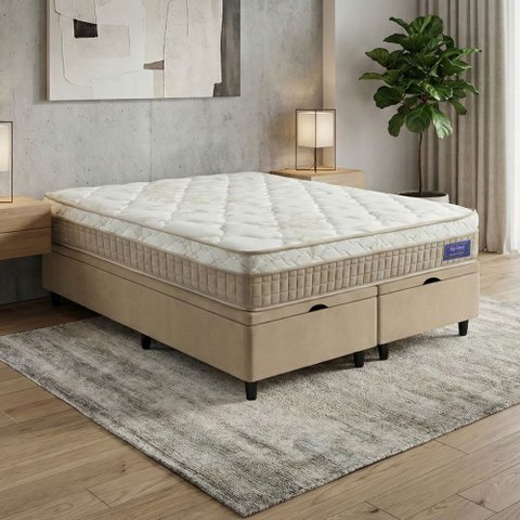 Cama Box Baú Colchão King Euro In Natural Confort 193x203x66cm
