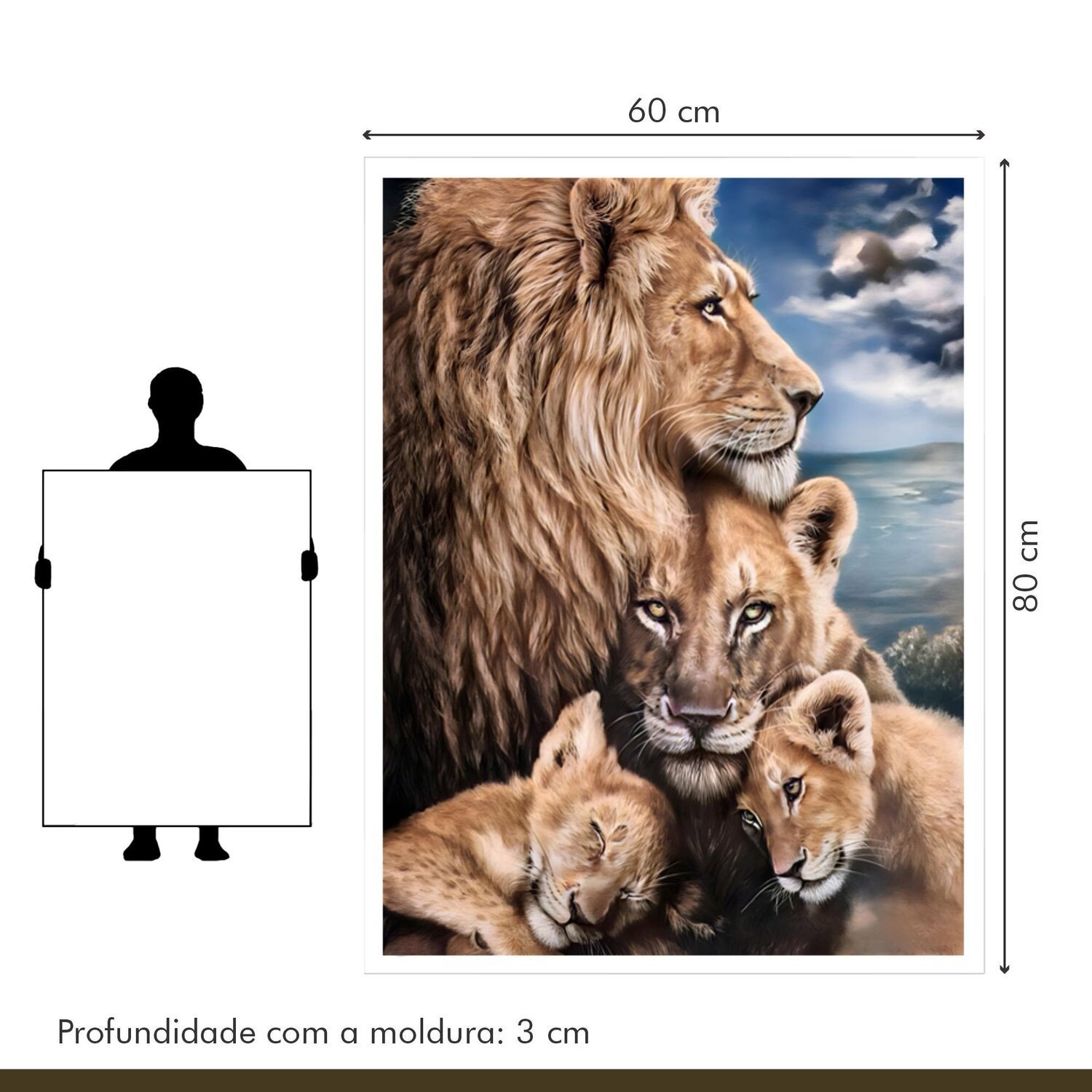 Quadro Decorativo Leão Leoa e Filhotes Animal 005 60x80 - 8