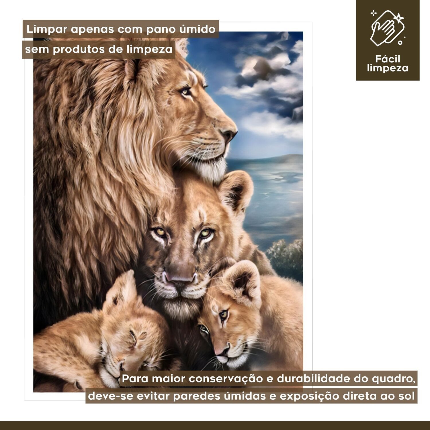 Quadro Decorativo Leão Leoa e Filhotes Animal 005 60x80 - 6