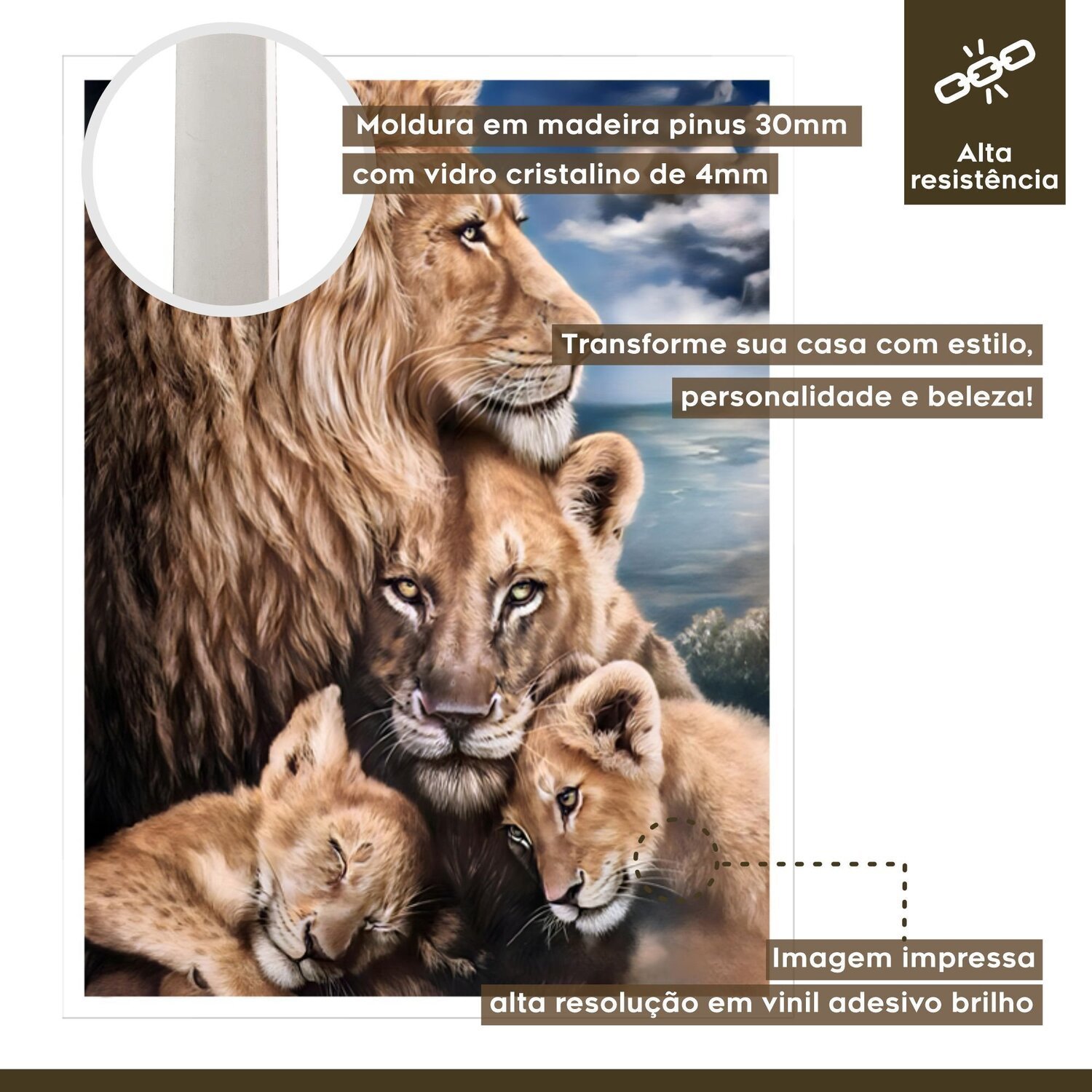 Quadro Decorativo Leão Leoa e Filhotes Animal 005 60x80 - 4