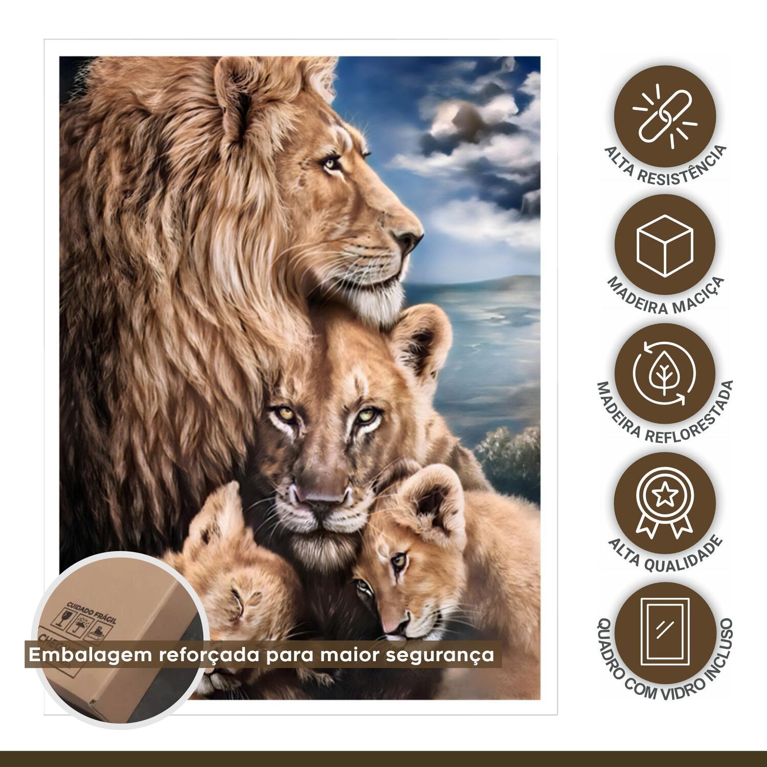 Quadro Decorativo Leão Leoa e Filhotes Animal 005 60x80 - 7