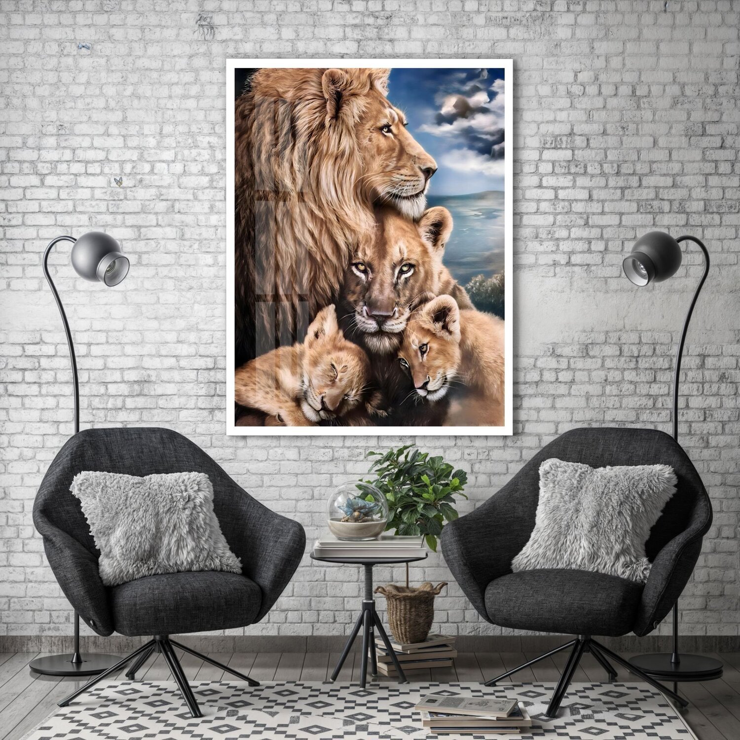 Quadro Decorativo Leão Leoa e Filhotes Animal 005 60x80 - 3