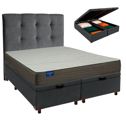 Conjunto Cama Box Bau Blindado Queen + Colchão D33 Orthotech Inducol + Cabeceira