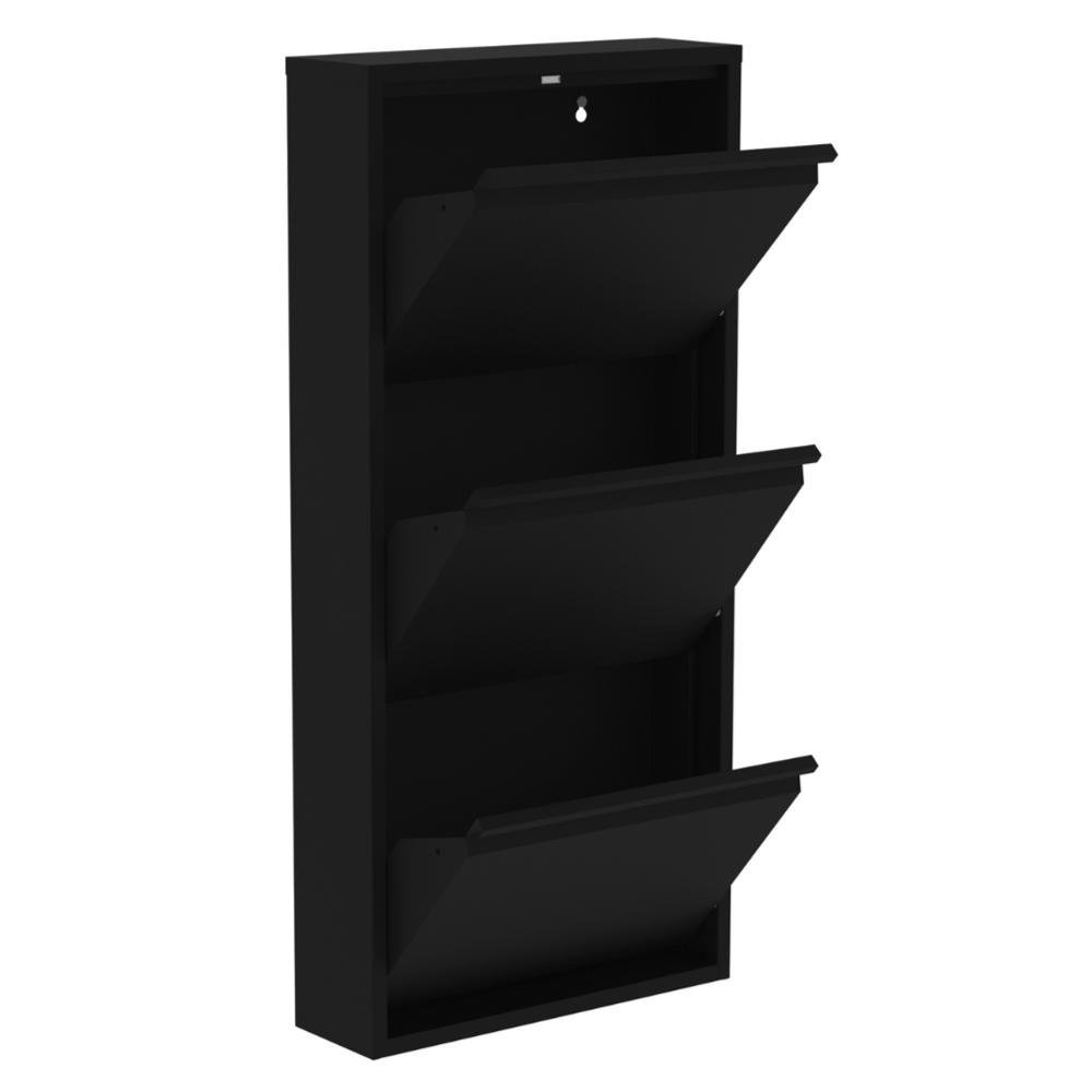 Sapateira de Aço 50 cm com 3 Portas com Abertura Simultânea na Cor Preta
