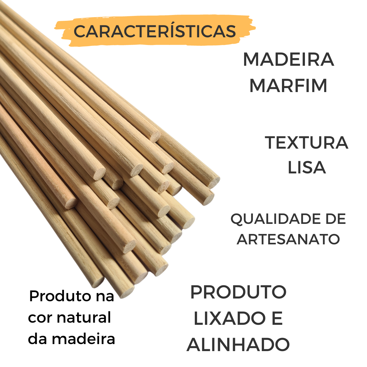 Vareta De Madeira Artesanato Marfim Lisa 6mm X 1m 10 Unid - 2