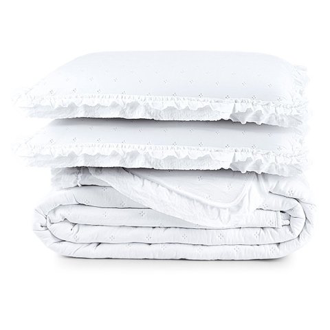 Cobre Leito Casal Micropercal 200 Fios com Babado Malvinni Branco - 3 Peças
