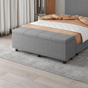 Baú Sapateira Estofada Casal 140 Cm Marte Linho Skybox Cor Cinza