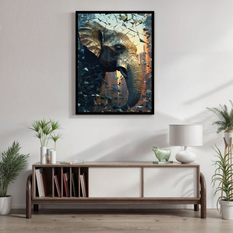 Quadro Decorativo Elefante Abstrato 007 Moldura em Madeira 40x60cm