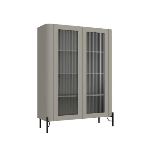 Cristaleira com 2 Portas 98,5cm Vidro Canelado Pés em Metal Cor:grigio com Preto