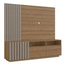 Ver imagem 5 de Rack 3 Portas e 2 Nichos com Painel Ripado para Tv 1,80m Cor:mel com Fumê