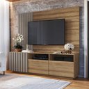 Ver imagem 2 de Rack 3 Portas e 2 Nichos com Painel Ripado para Tv 1,80m Cor:mel com Fumê