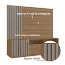 Ver imagem 4 de Rack 3 Portas e 2 Nichos com Painel Ripado para Tv 1,80m Cor:mel com Fumê