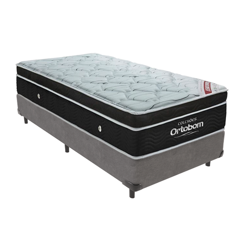 Cama Box Solteiro Cinza e Colchão Elegant Superpocket Molas Ensacadas Ortobom