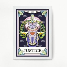 Quadro Decorativo Carta Tarot Justiça Gato 45x34cm:Madeira preta - 2