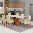 Ver imagem 2 de Conjunto de Mesa Sala de Jantar Tampo com Vidro 1,80m Grécia 6 Cadeiras Trieste Dobuê Madeirado /