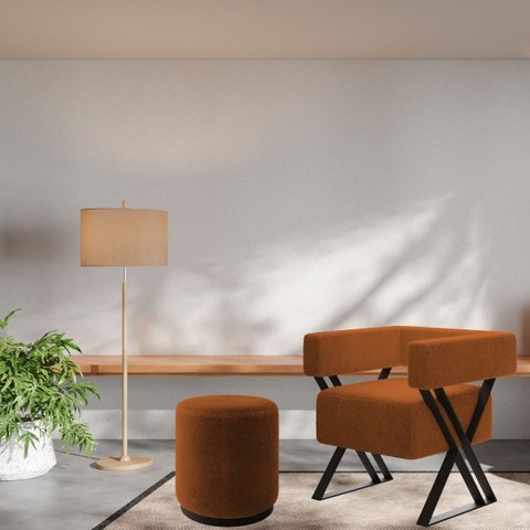 Kit Poltrona e Puff Decorativa Dunas Estilo Industrial:bouclé Terracota