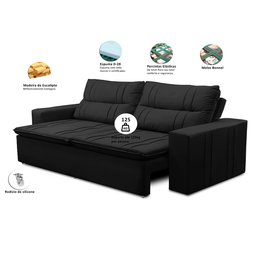Sofá Retrátil e Reclinável 2 lugares com Molas 1,50m Ester Suede Preto Adonai Estofados - 2