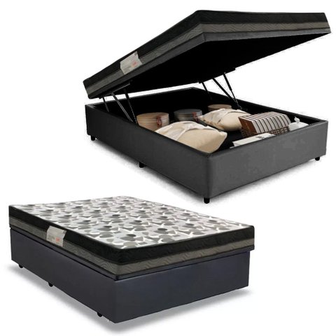 Cama Baú Casal Sintético + Colchão Casal Ortobom Iso Dupla Face 60X138X188 Cor:Cinza