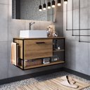 Ver imagem 1 de Gabinete para Banheiro Industrial Suspenso 80 cm com 1 Porta e Cuba - Preto/Mel
