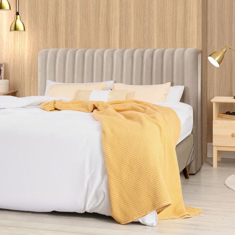 Cabeceira Cama Box Casal 1,40m Estofada Havai Veludo Bege