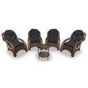 Ver imagem 1 de Conjunto de Poltronas Fibra Sintética Lisboa - 4 Poltronas + 1 Mesa Centro - Tecido Duna Preto
