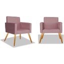 Ver imagem 1 de Kit 2 Poltrona Suede Rosê Marcela Decorativa Pés Palito Imbuia Mel Cadeira para Sala Recepção