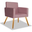 Ver imagem 4 de Kit 2 Poltrona Suede Rosê Marcela Decorativa Pés Palito Imbuia Mel Cadeira para Sala Recepção