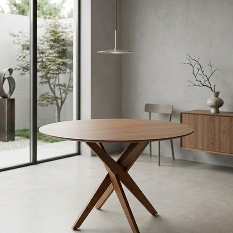 Mesa de Jantar Redonda Madeira Maciça 6 Lugares 130cm Lisboa