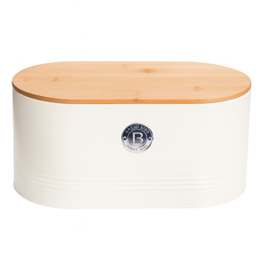 Lata Redonda Porta Pão com Tampa de Bambu - Creme