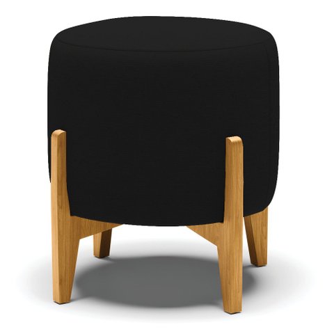 Puff Stella Linho Preto A79 Base Madeira Castanho - D’Rossi